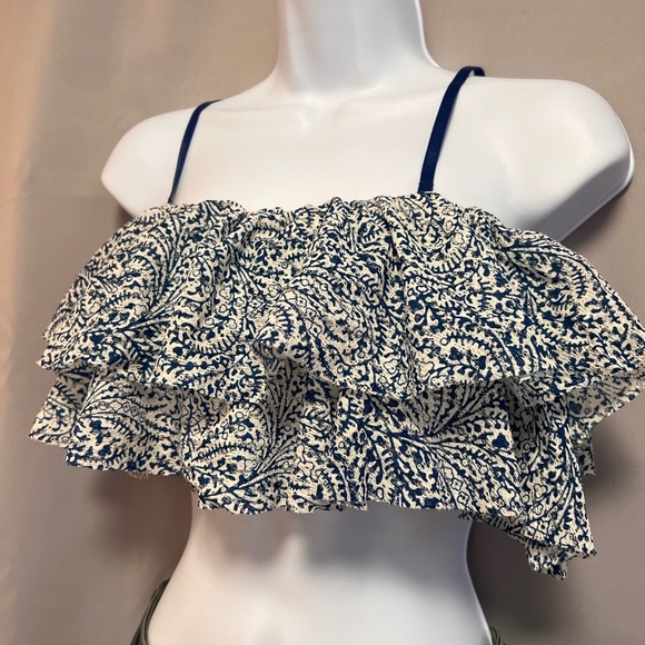 aerie Tops - AERIE‎ Women's Blue & WhiteStretchy Crop Top Tank Built-in Bra Lounge Size Large